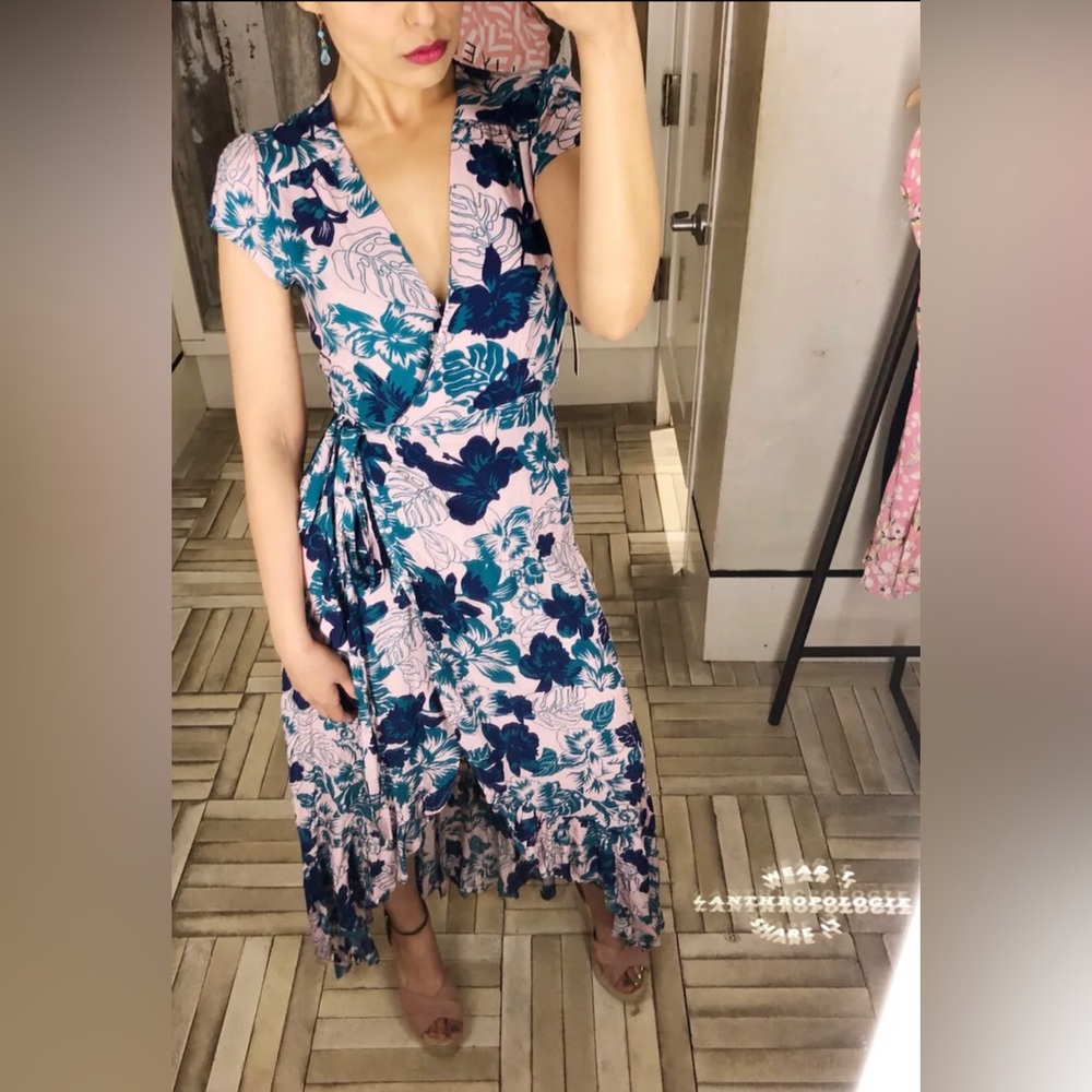 LAST CHANCE! Anthropologie Wrap Maxi Dress, By XIX PALMS, Size S, Blue Floral